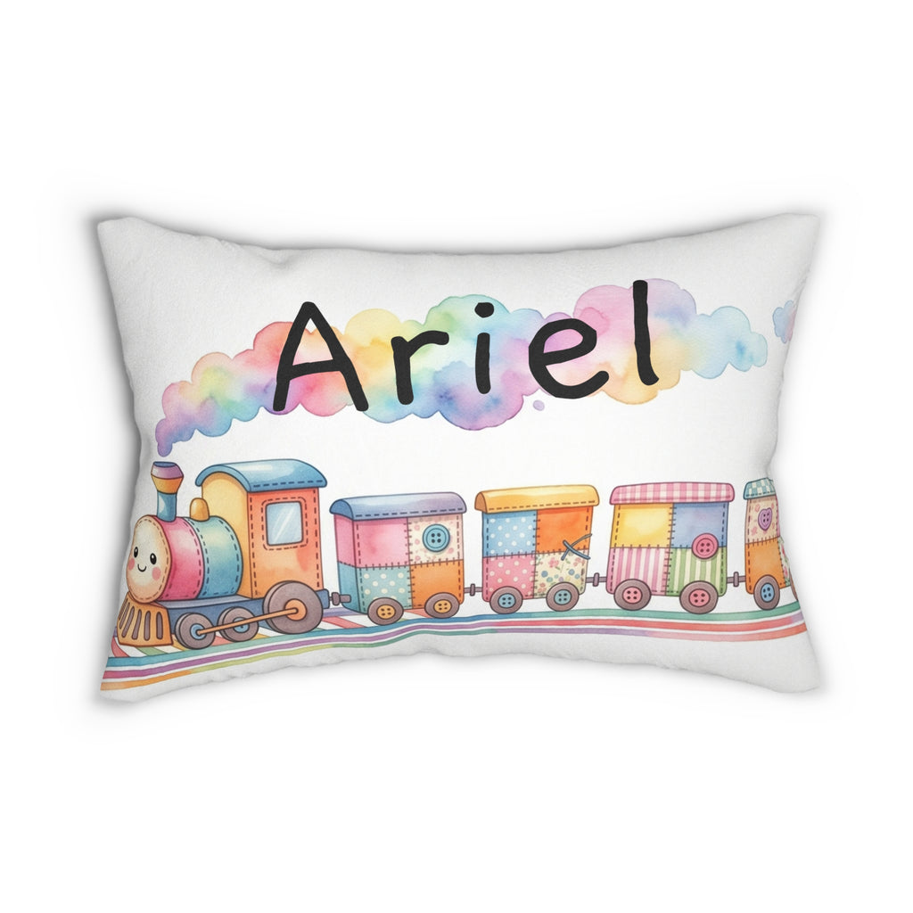 Personalized Patchwork Train 20" by 14" lumbar pillow