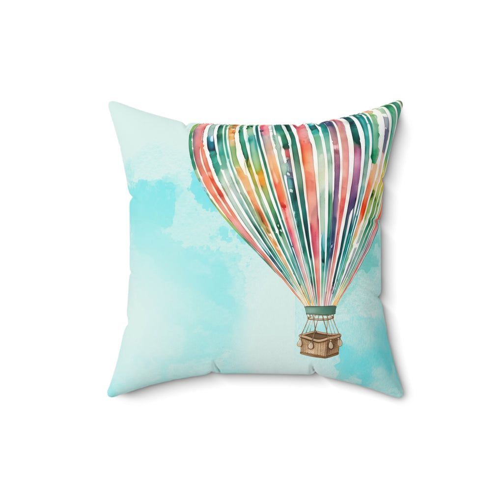 Watercolor Rainbow Off Center Hot Air Balloon Accent Pillow