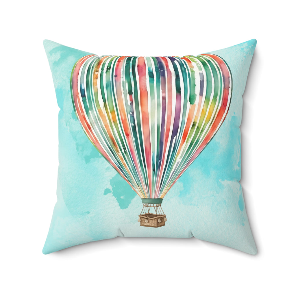 Watercolor Rainbow Centered Hot Air Balloon Accent Pillow
