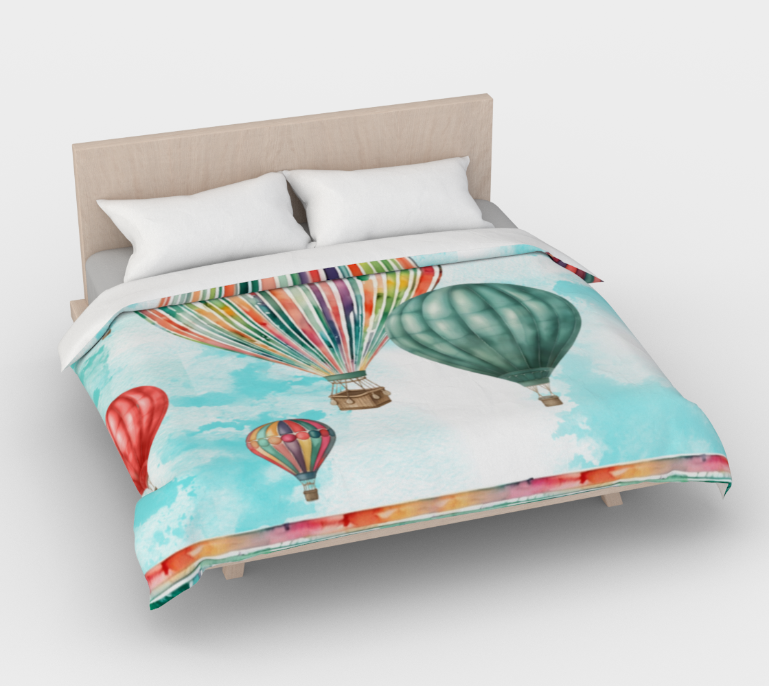 Watercolor Rainbow Hot Air Balloon Motif Duvet Cover