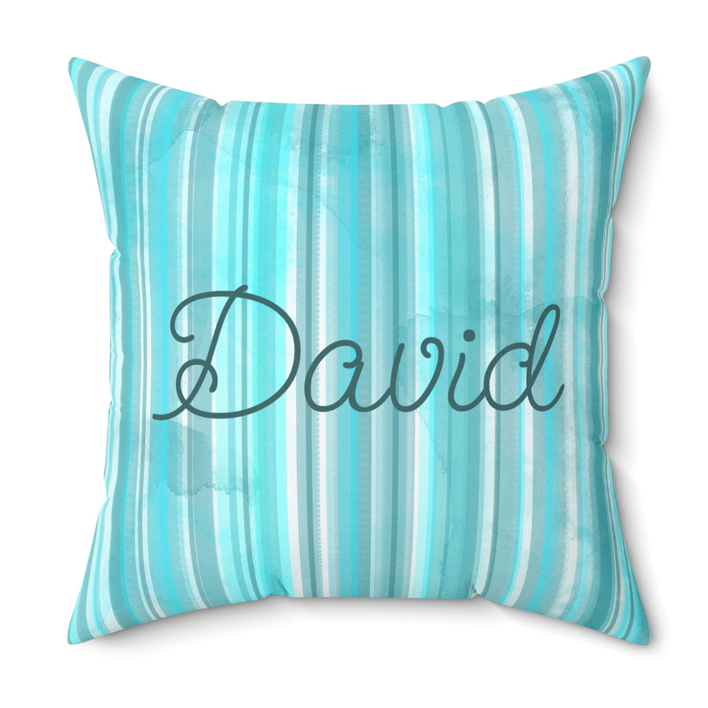 Blue Watercolor Striped Personalized Accent Pillow