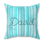 Blue Watercolor Striped Personalized Accent Pillow