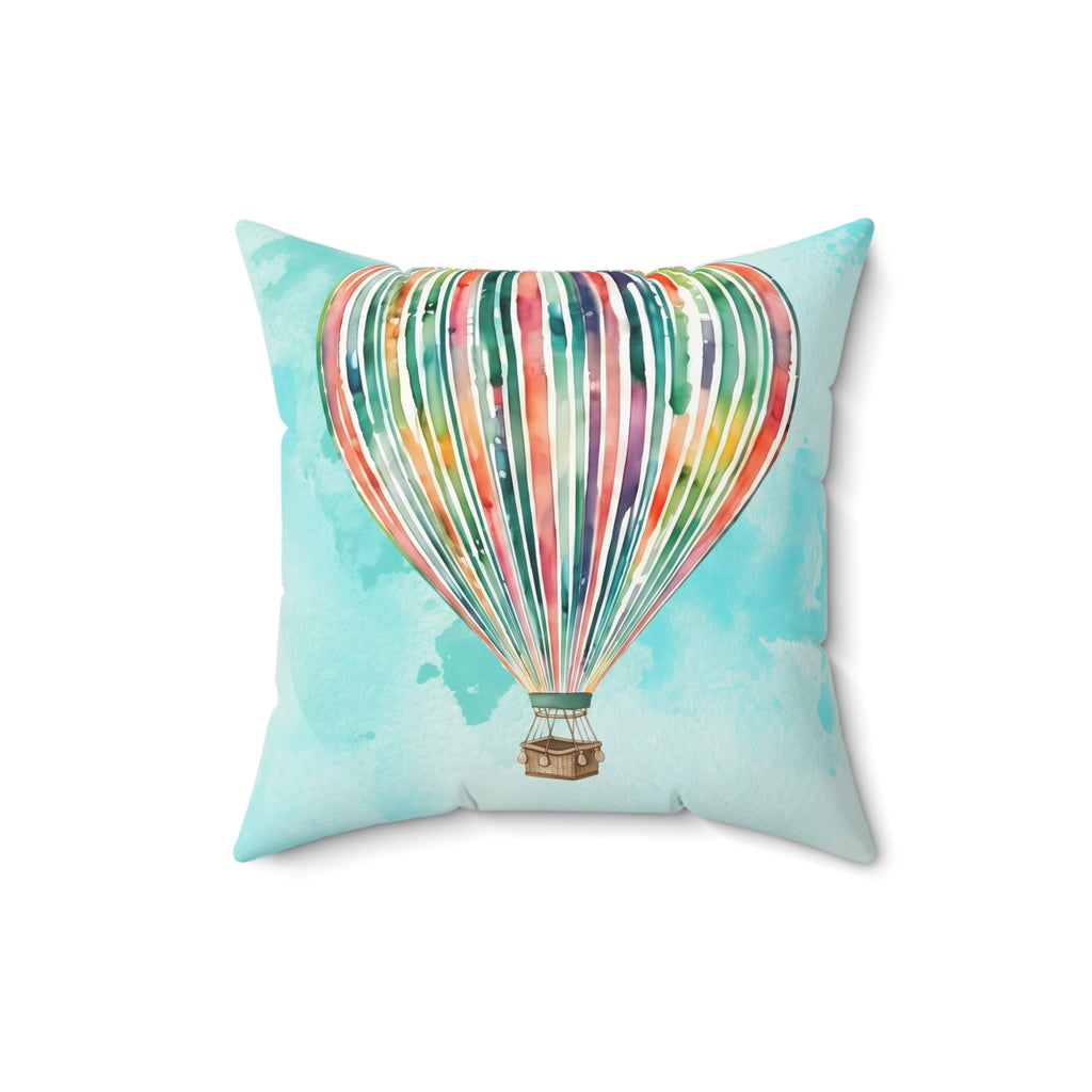Watercolor Rainbow Centered Hot Air Balloon Accent Pillow