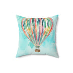 Watercolor Rainbow Centered Hot Air Balloon Accent Pillow