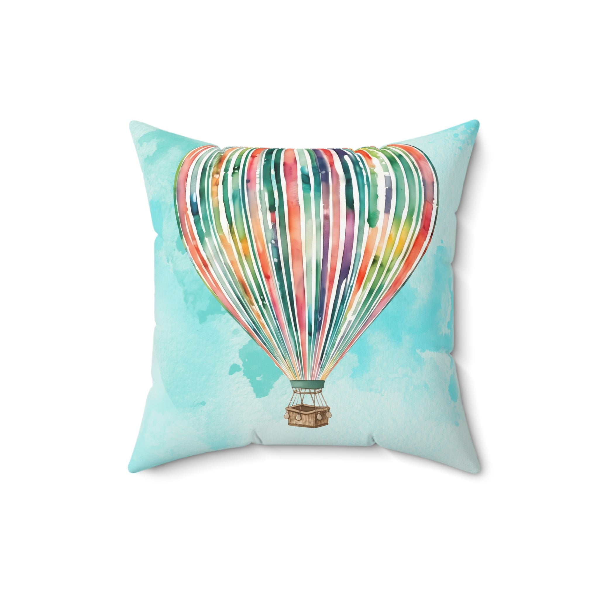 Watercolor Rainbow Centered Hot Air Balloon Accent Pillow