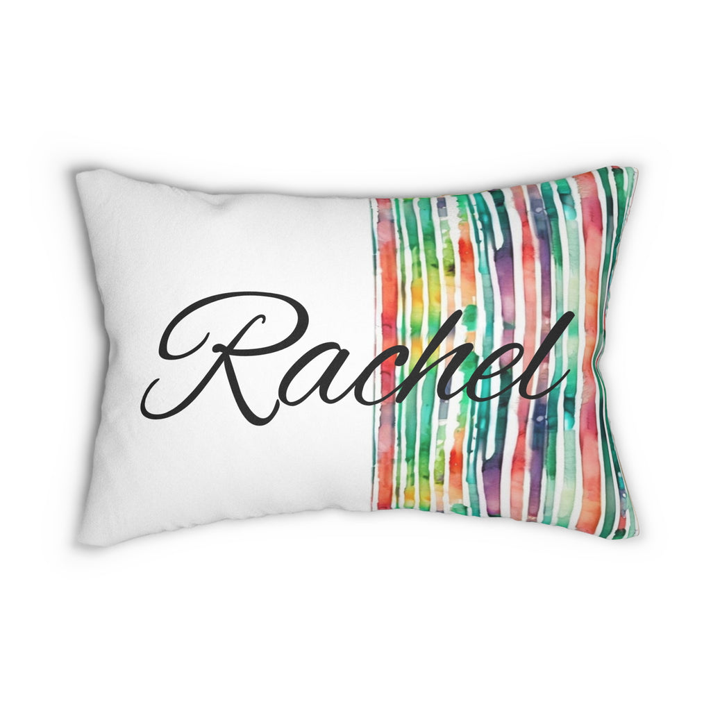Personalized Watercolor Rainbow 20" by 14" Striped Lumbar Pillow
