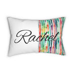 Personalized Watercolor Rainbow 20" by 14" Striped Lumbar Pillow