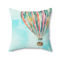 Watercolor Rainbow Off Center Hot Air Balloon Accent Pillow