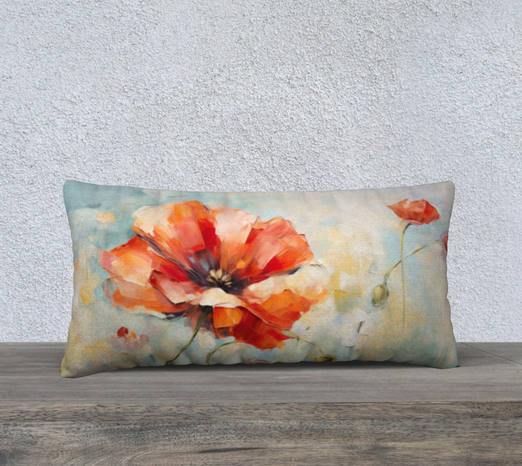 Pretty Poppy Single Flower 24 by 12 Pillow cove